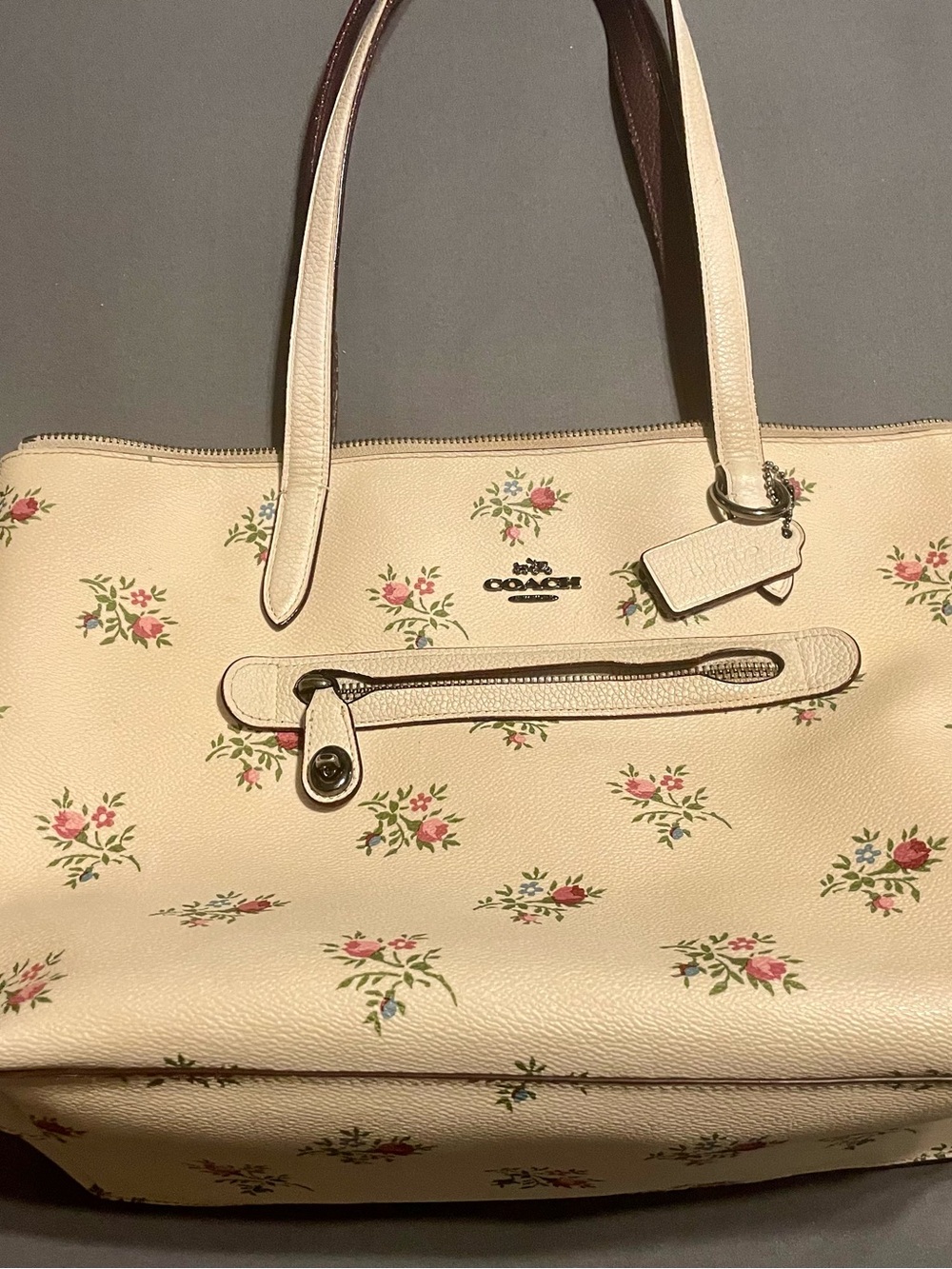 Coach Tote Bag in Cream with Pink Floral Print - Picture 2 of 16
